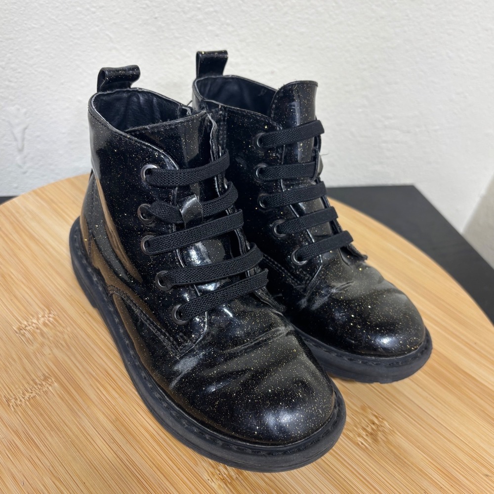Thereabouts Boots Size 10M Lil Reese Black Glitter Sparkle Lace Up Side Zip - Picture 2 of 13
